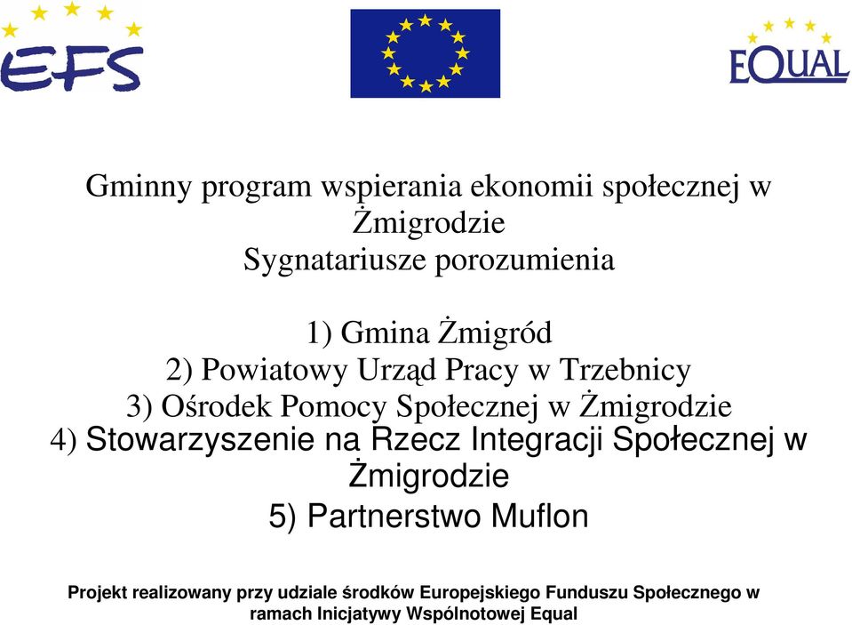 Stowarzyszenie na Rzecz Integracji Społecznej w Żmigrodzie 5) Partnerstwo Muflon Projekt