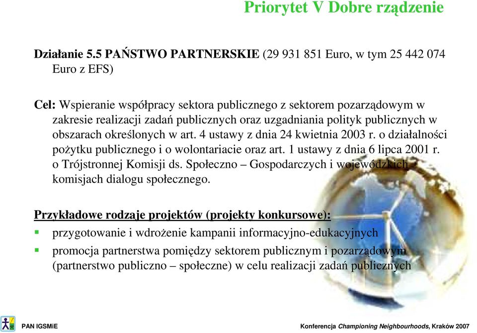 uzgadniania polityk publicznych w obszarach określonych w art. 4 ustawy z dnia 24 kwietnia 2003 r. o działalności poŝytku publicznego i o wolontariacie oraz art.