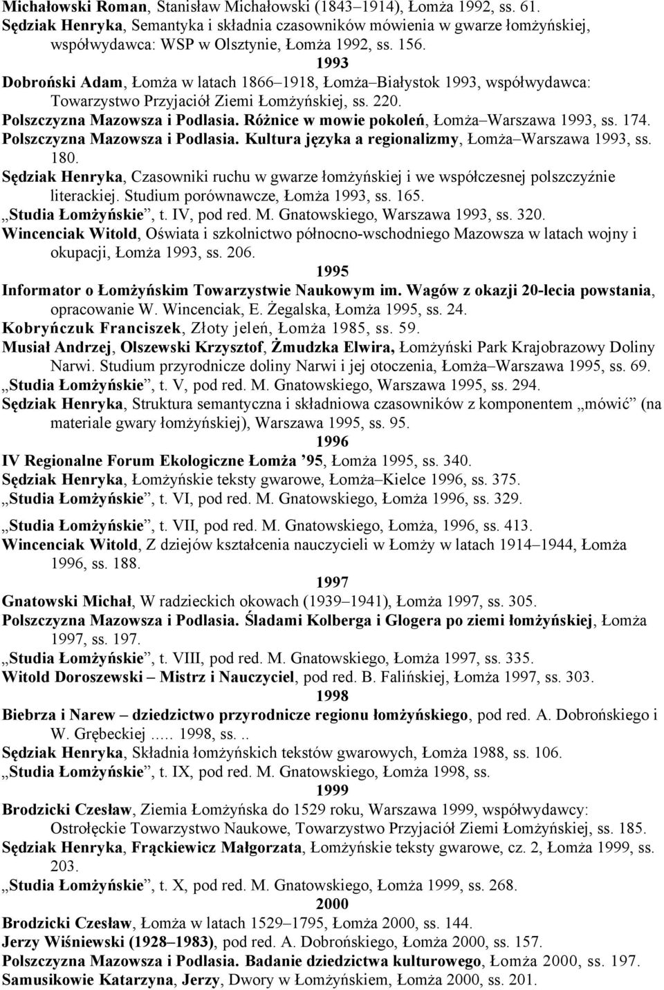 1993 Dobroński Adam, Łomża w latach 1866 1918, Łomża Białystok 1993, współwydawca: Towarzystwo Przyjaciół Ziemi Łomżyńskiej, ss. 220. Polszczyzna Mazowsza i Podlasia.