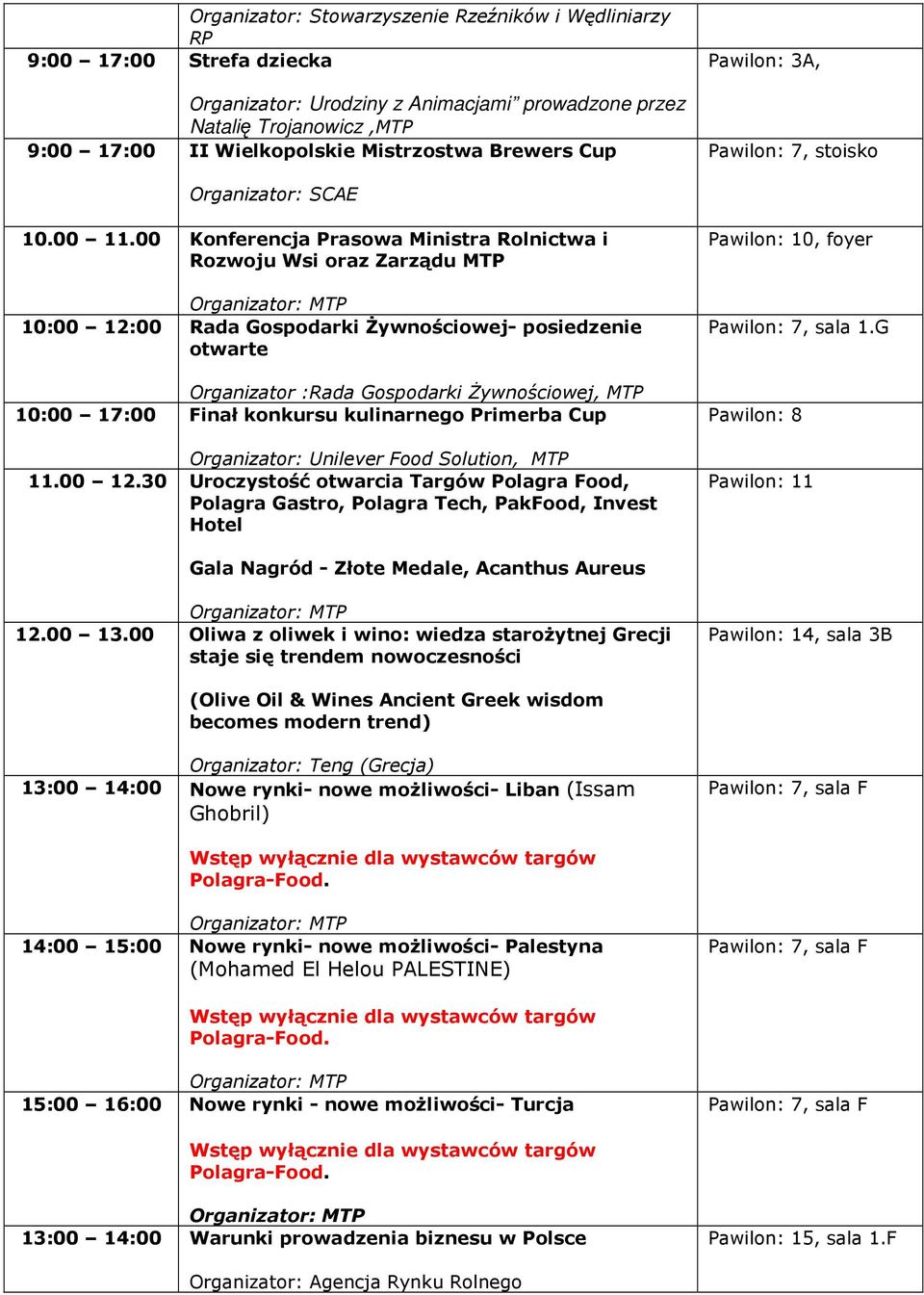konkursu kulinarnego Primerba Cup Organizator: Unilever Food Solution, MTP 11.00 12.