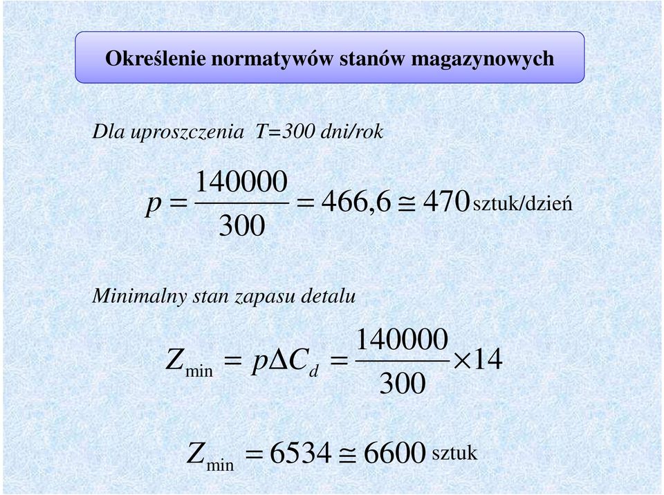 466,6 470 sztuk/zień Minimalny stan zaasu