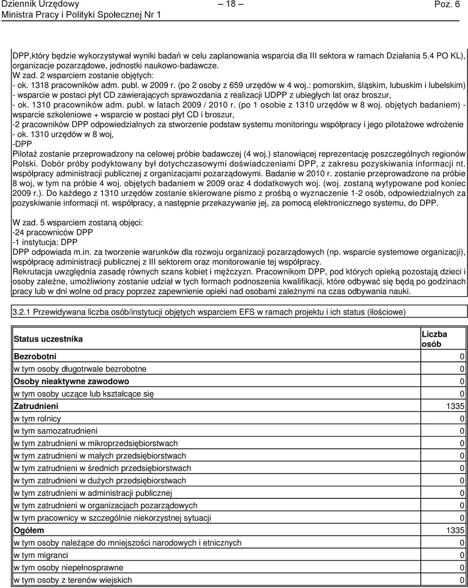 : pomorskim, śląskim, lubuskim i lubelskim) - wsparcie w postaci płyt CD zawierających sprawozdania z realizacji UDPP z ubiegłych lat oraz broszur, - ok. 1310 pracowników adm. publ.