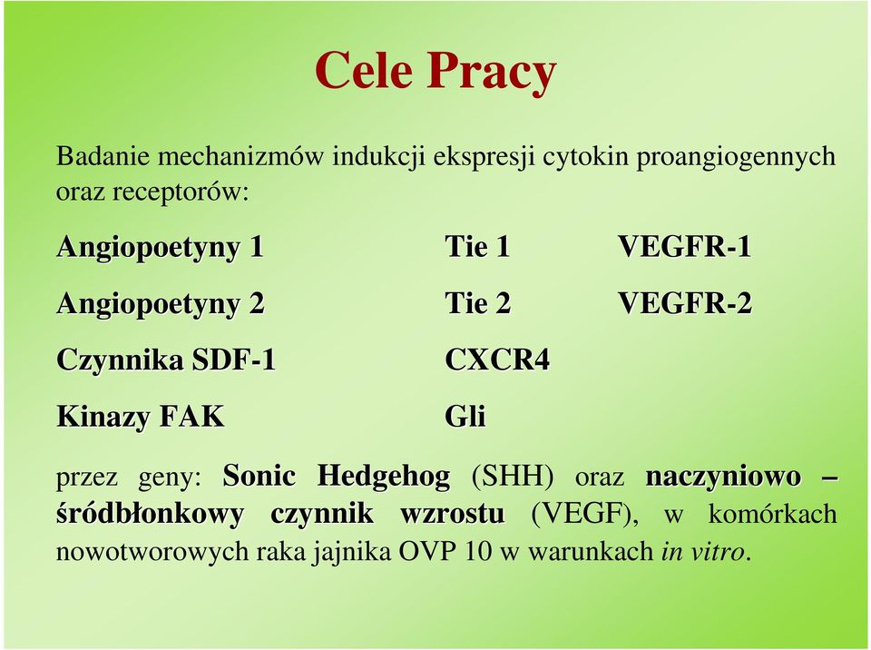 CXCR4 Gli VEGFR-1 VEGFR-2 przez geny: Sonic Hedgehog (SHH) oraz naczyniowo