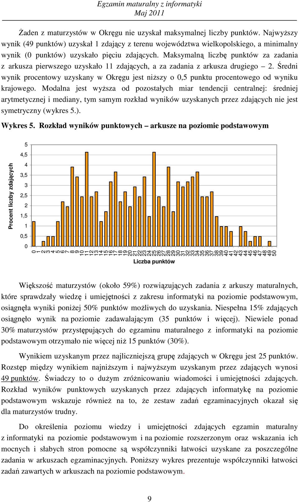 Modln jest wyŝsz od pozostłyh mir tendenji entrlnej: średniej rytmetyznej i mediny, tym smym rozkłd ów uzysknyh przez zdjąyh nie jest symetryzny (wykres 5.). Wykres 5.