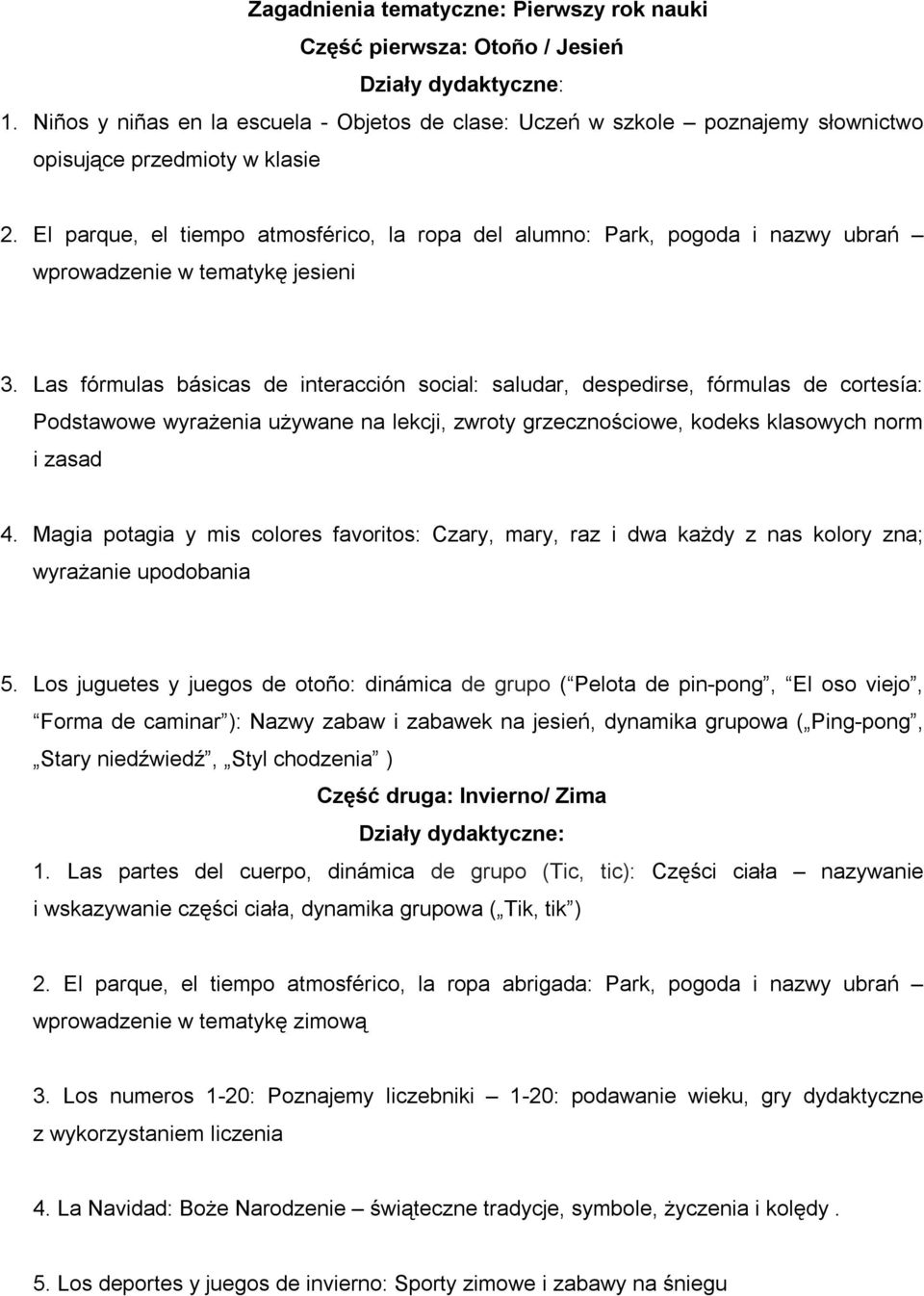 Las fórmulas básicas de interacción social: saludar, despedirse, fórmulas de cortesía: Podstawowe wyrażenia używane na lekcji, zwroty grzecznościowe, kodeks klasowych norm i zasad 4.