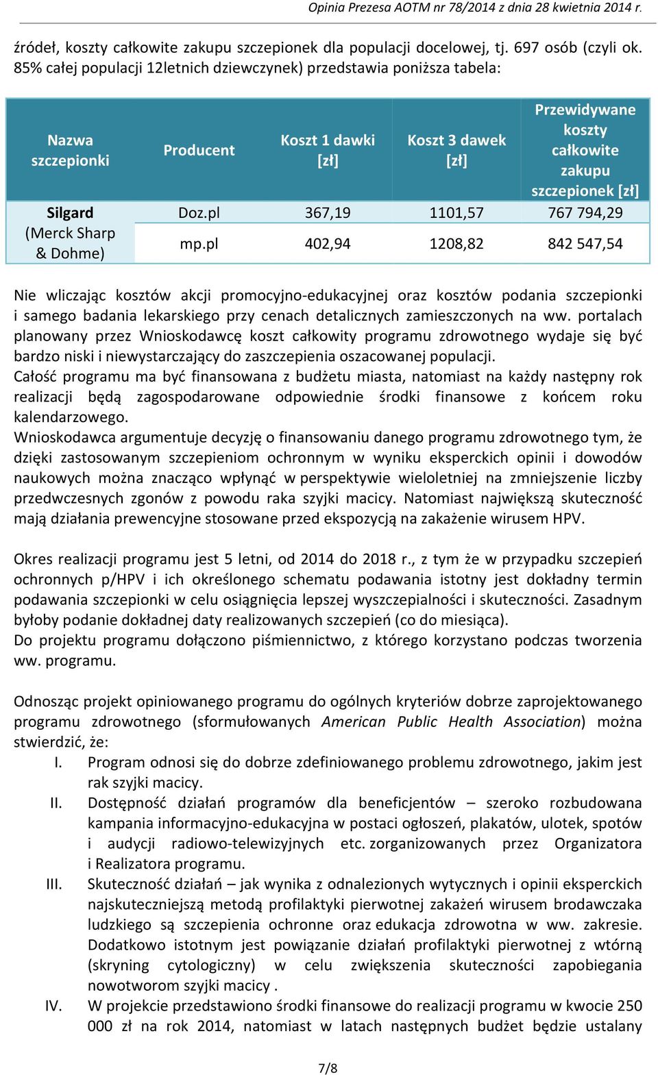 zakupu szczepionek [zł] Doz.pl 367,19 1101,57 767 794,29 mp.