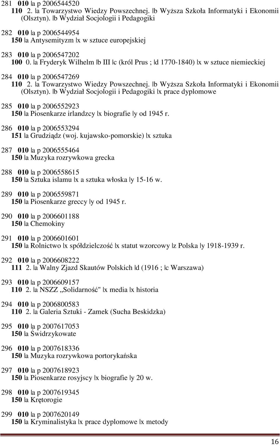a Fryderyk Wilhelm b III c (król Prus ; d 1770-1840) x w sztuce niemieckiej 284 010 a p 2006547269 110 2. a Towarzystwo Wiedzy Powszechnej. b Wyższa Szkoła Informatyki i Ekonomii (Olsztyn).