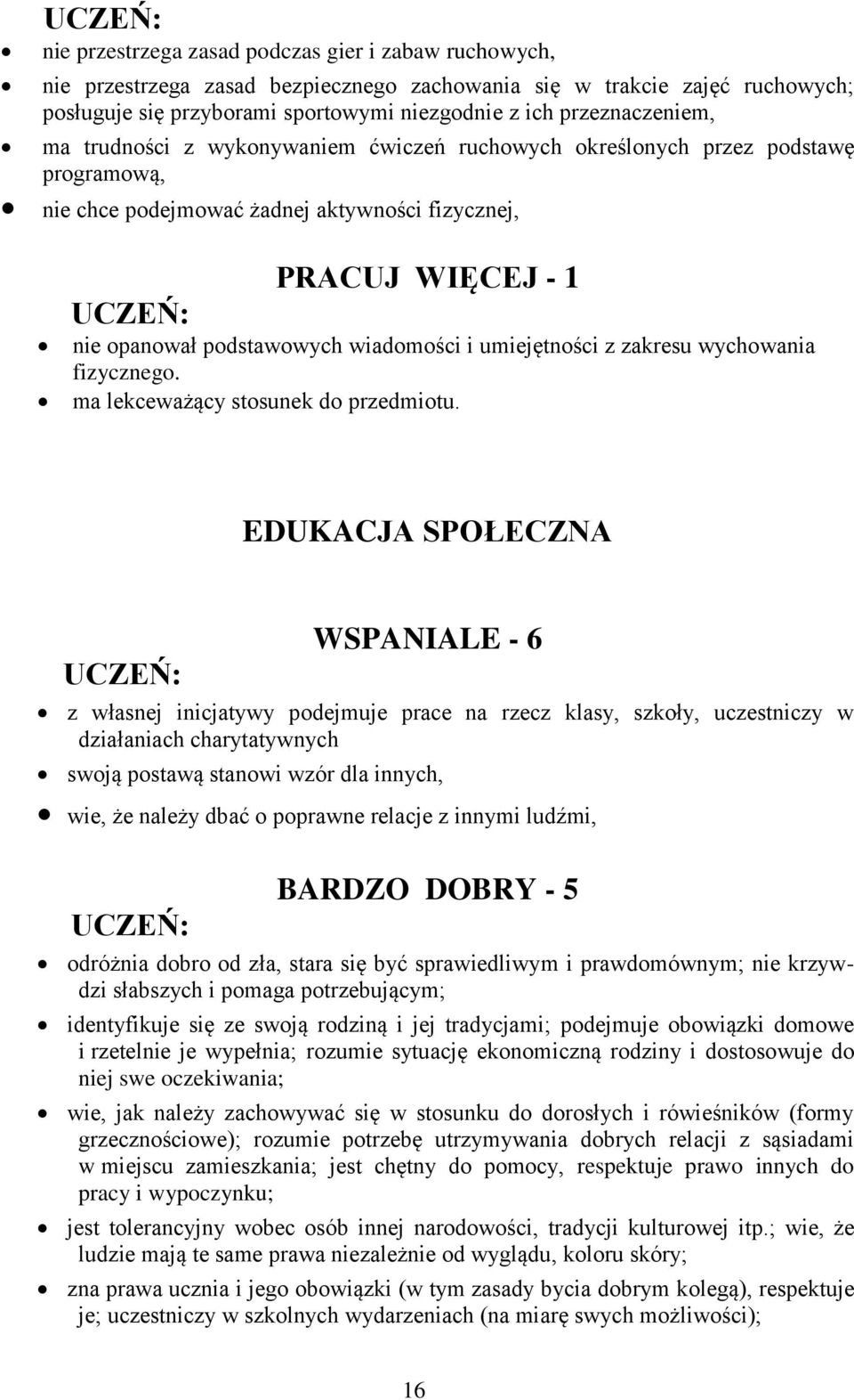 umiejętności z zakresu wychowania fizycznego. ma lekceważący stosunek do przedmiotu.