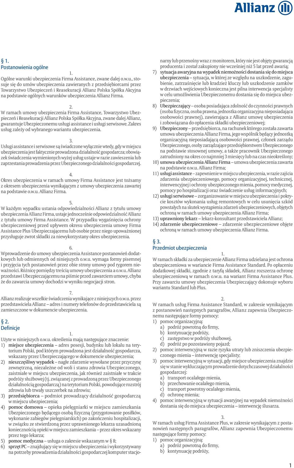 podstawie ogólnych warunków ubezpieczenia Allianz Firma.