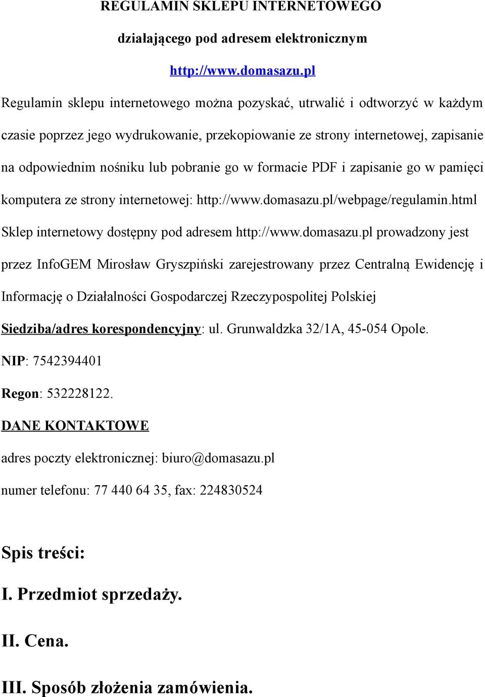 go w formacie PDF i zapisanie go w pamięci komputera ze strony internetowej: http://www.domasazu.