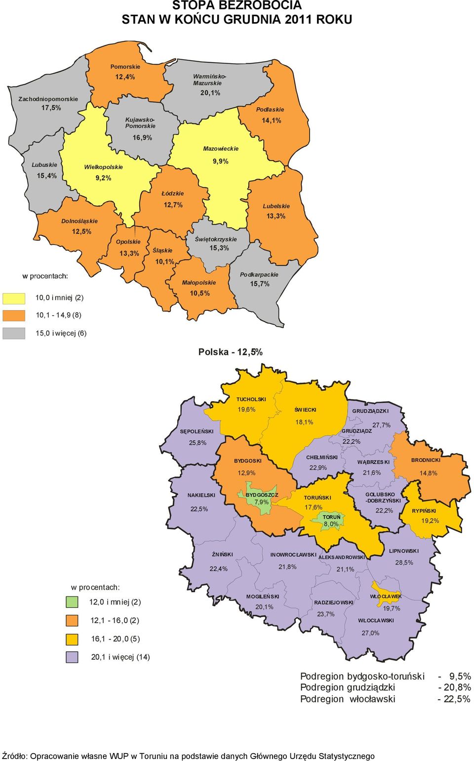 Polska - 12,5% TUCHOLSKI 19,6% ŚWIECKI GRUDZIĄDZKI SĘPOLEŃSKI 18,1% 27,7% GRUDZIĄDZ 25,8% 22,2% BYDGOSKI 12,9% CHEŁMIŃSKI 22,9% WĄBRZES KI BRODNICKI 21,6% 14,8% NAKIELSKI 22,5% BYD GOSZCZ 7,9%