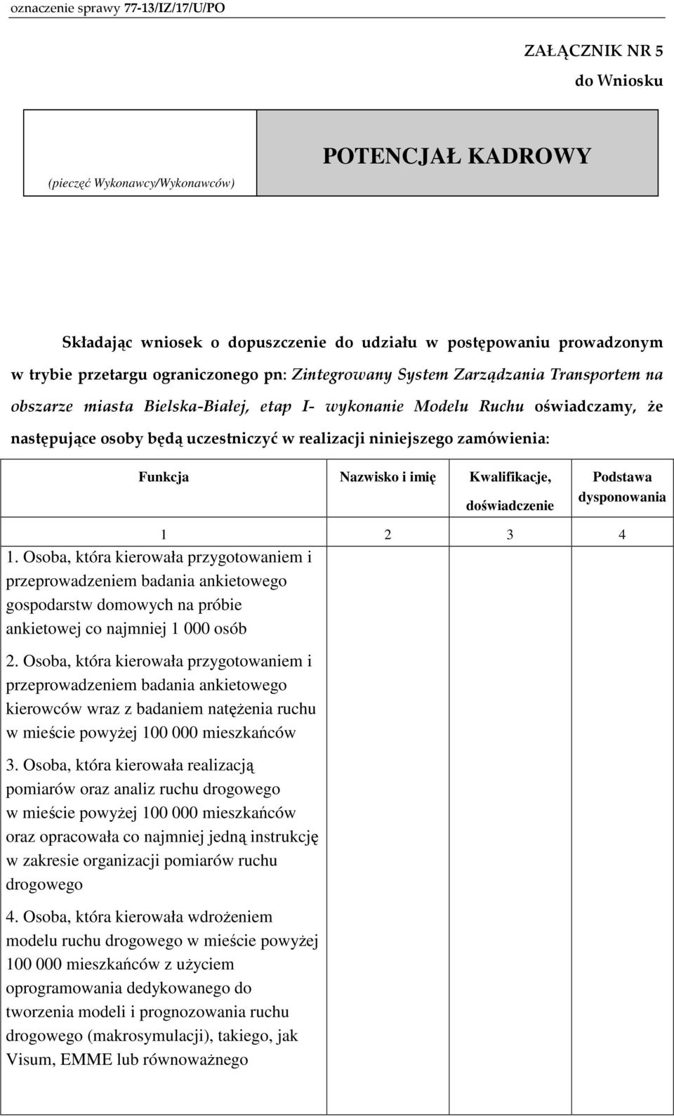 imię Kwalifikacje, doświadczenie Podstawa dysponowania 1 2 3 4 1.