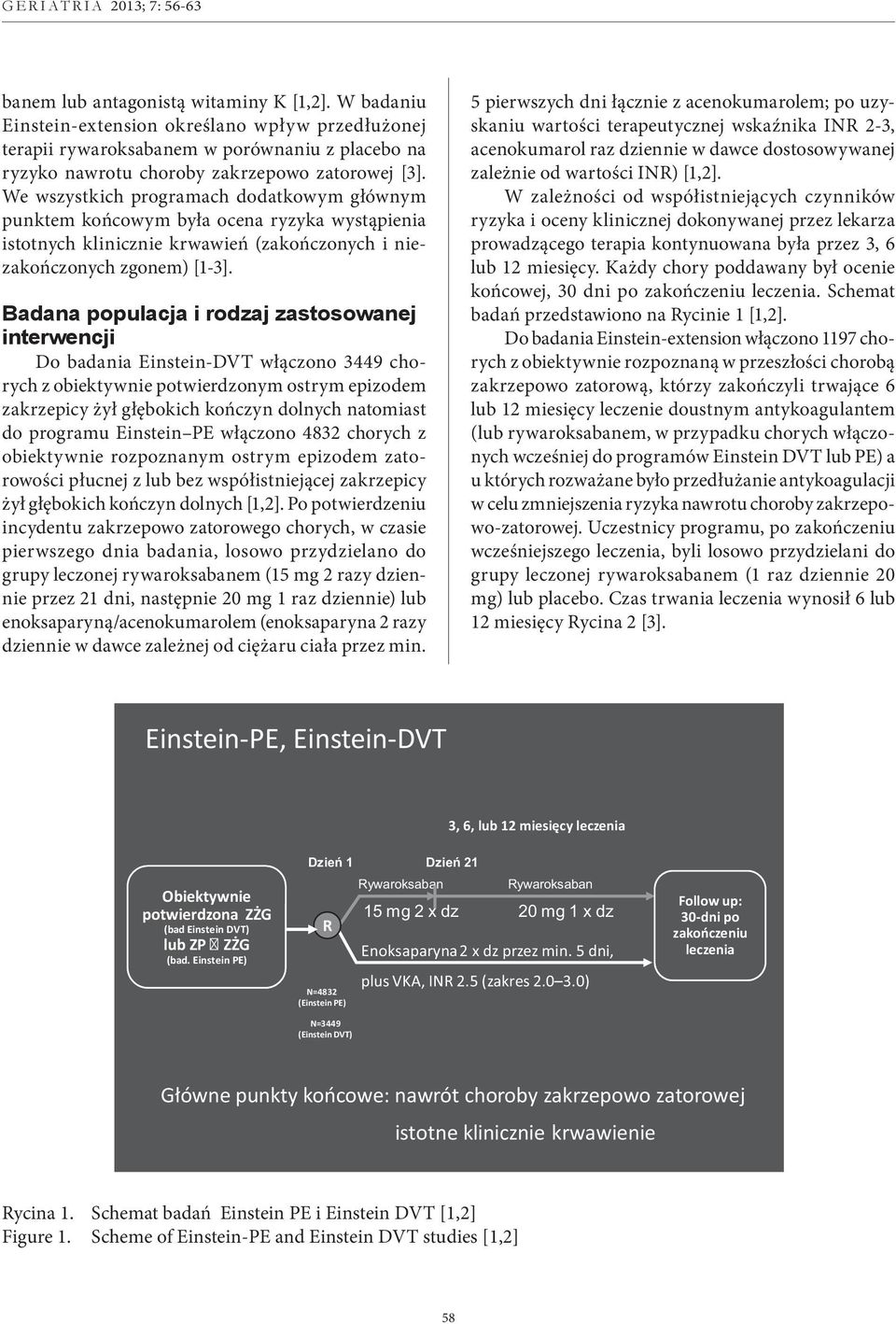 Badana populacja i rodzaj zastosowanej interwencji Do badania Einstein-DVT włączono 3449 chorych z obiektywnie potwierdzonym ostrym epizodem zakrzepicy żył głębokich kończyn dolnych natomiast do