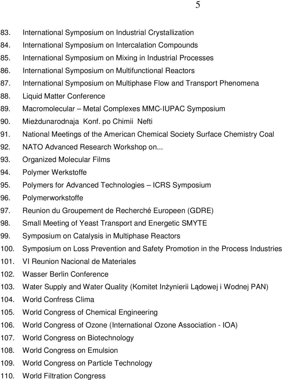 Macromolecular Metal Complexes MMC-IUPAC Symposium 90. Miedunarodnaja Konf. po Chimii Nefti 91. National Meetings of the American Chemical Society Surface Chemistry Coal 92.