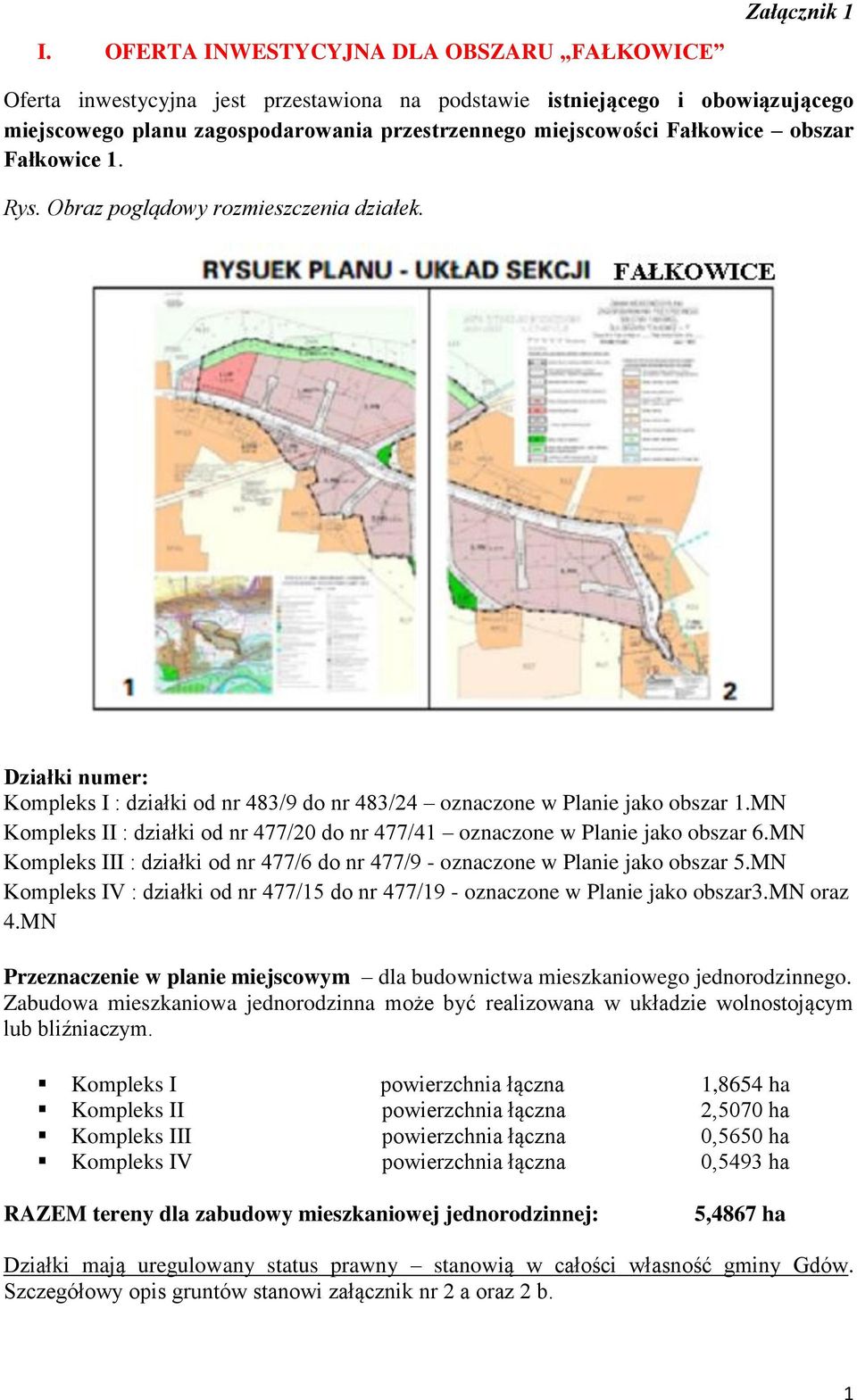 MN Kompleks II : działki od nr 477/20 do nr 477/41 oznaczone w Planie jako obszar 6.MN Kompleks III : działki od nr 477/6 do nr 477/9 - oznaczone w Planie jako obszar 5.