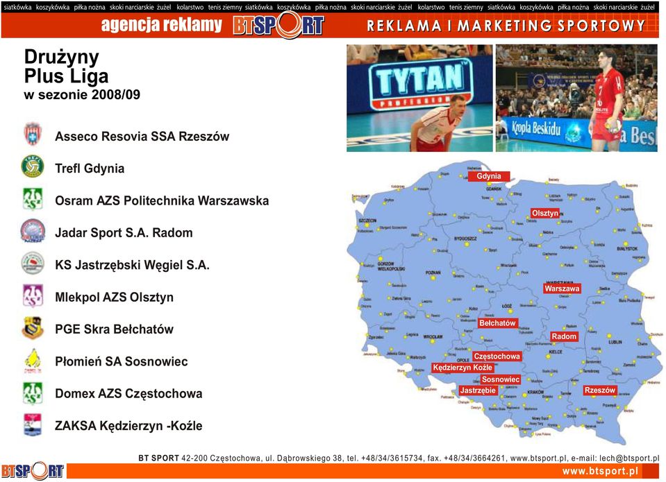 Mlekpol AZS Olsztyn PGE Skra Be³chatów Be³chatów Warszawa Radom P³omieñ SA Sosnowiec Domex