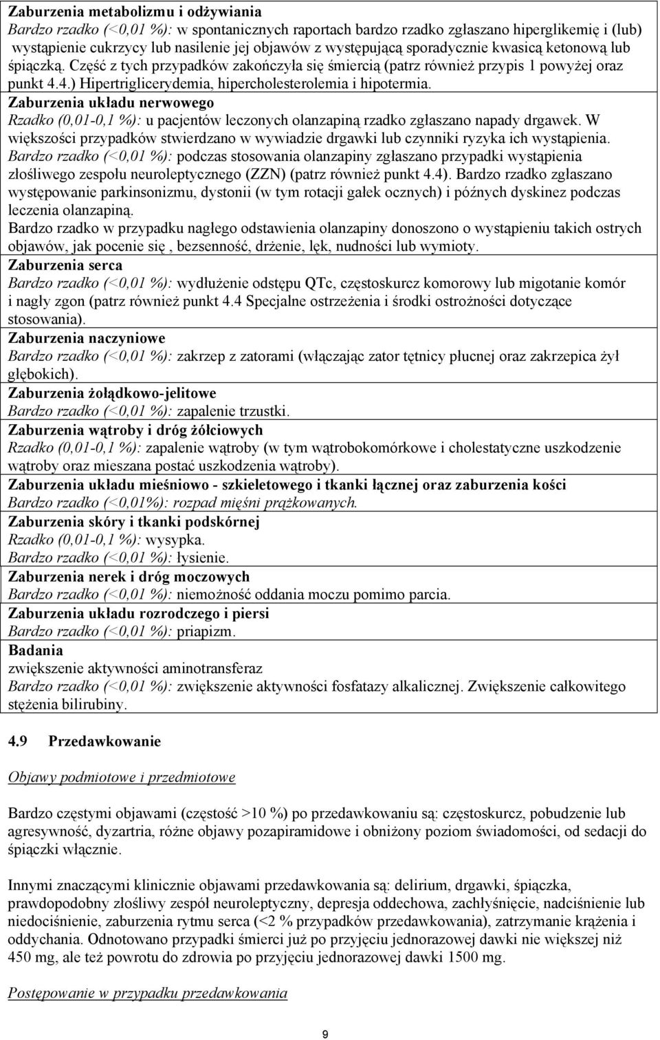 Zaburzenia układu nerwowego Rzadko (0,01-0,1 %): u pacjentów leczonych olanzapiną rzadko zgłaszano napady drgawek.