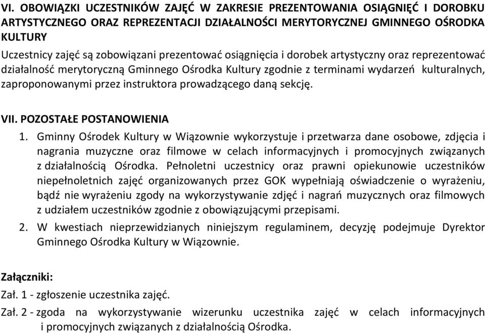 prowadzącego daną sekcję. VII. POZOSTAŁE POSTANOWIENIA 1.