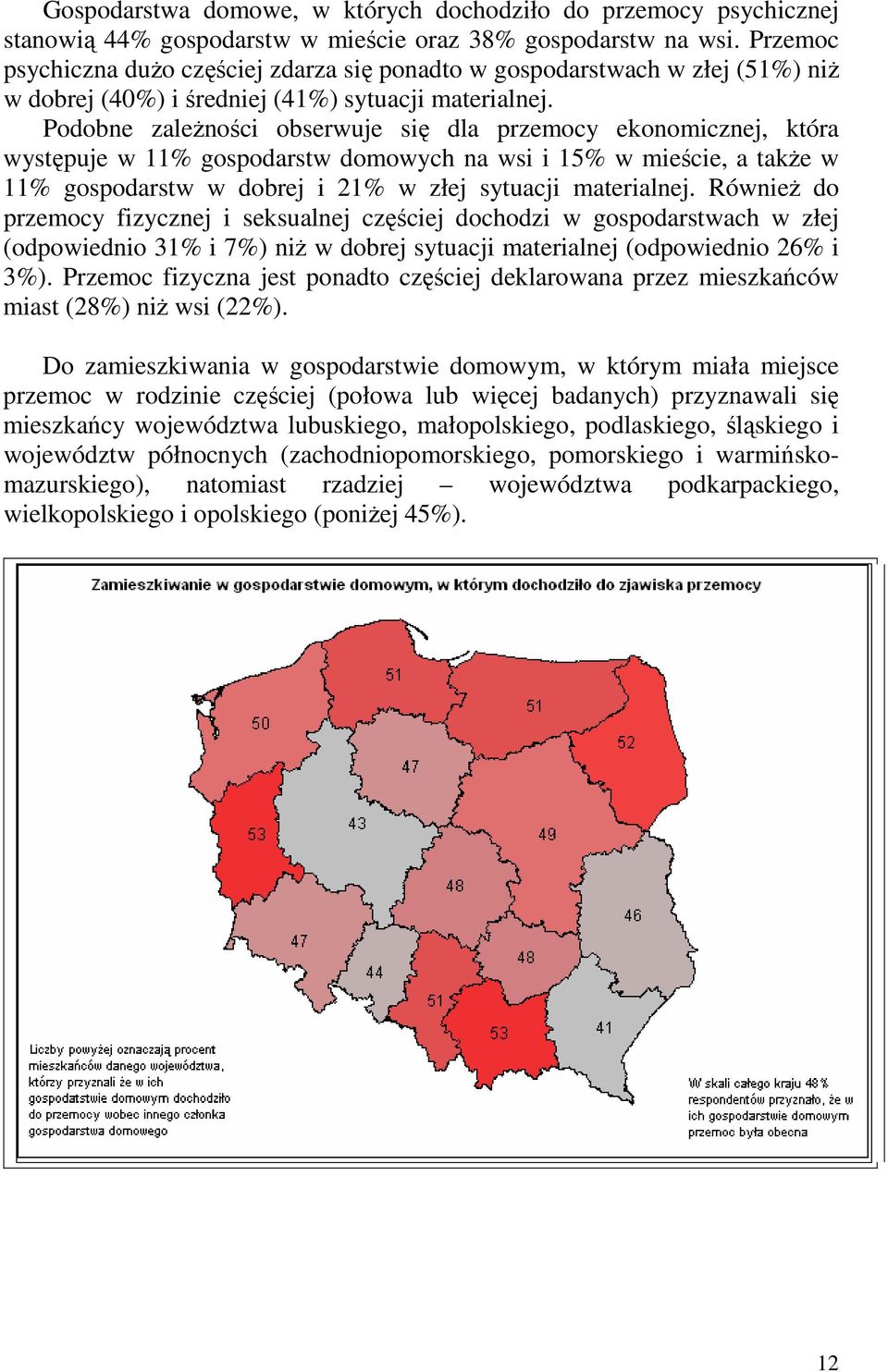 Podobne zaleŝności obserwuje się dla przemocy ekonomicznej, która występuje w 11% gospodarstw domowych na wsi i 15% w mieście, a takŝe w 11% gospodarstw w dobrej i 21% w złej sytuacji materialnej.
