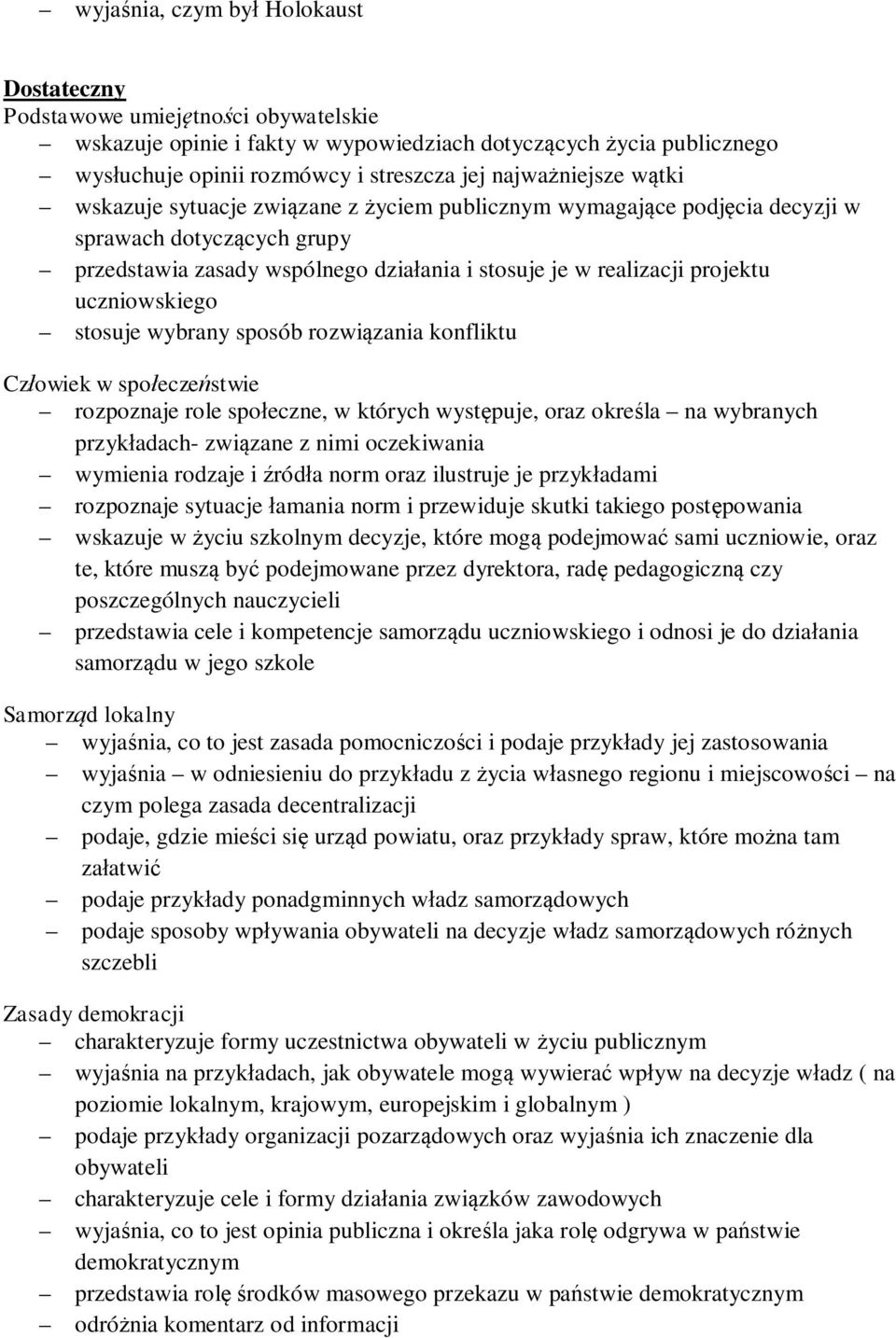 uczniowskiego stosuje wybrany sposób rozwiązania konfliktu Człowiek w społeczeństwie rozpoznaje role społeczne, w których występuje, oraz określa na wybranych przykładach- związane z nimi oczekiwania