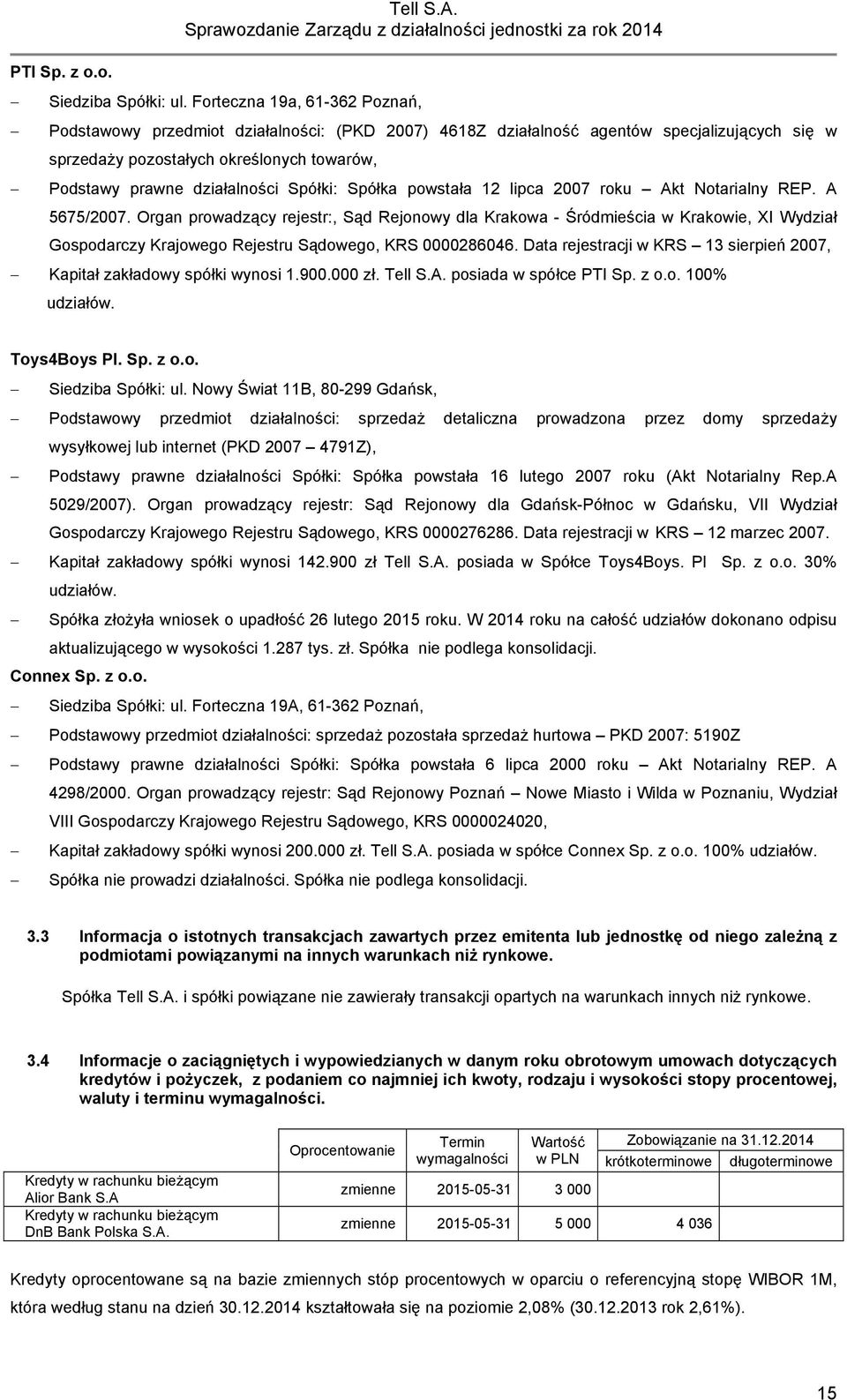Spółki: Spółka powstała 12 lipca 2007 roku Akt Notarialny REP. A 5675/2007.