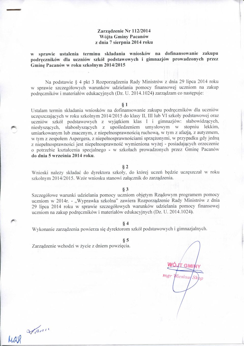uczniom na zakup podr^cznikow i materialow edukacyjnych (Dz. U. 2014.