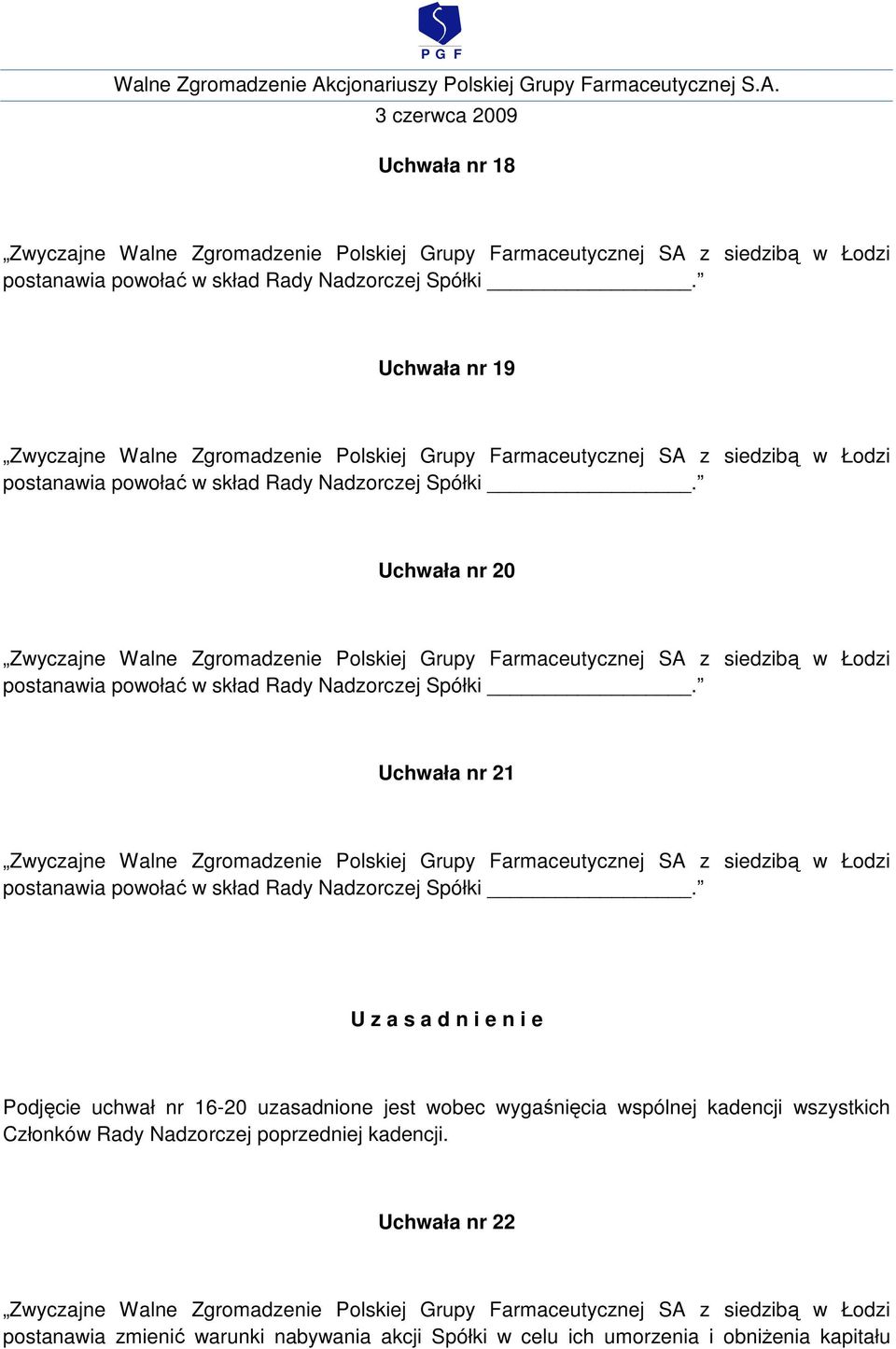 Uchwała nr 20 postanawia powołać w skład Rady Nadzorczej Spółki.