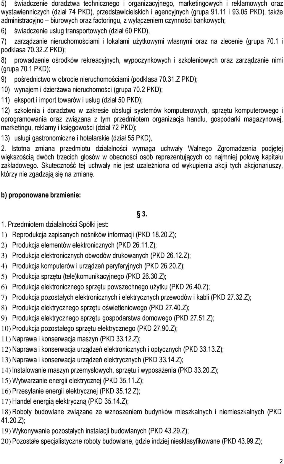 własnymi oraz na zlecenie (grupa 70.1 i podklasa 70.32.Z PKD); 8) prowadzenie ośrodków rekreacyjnych, wypoczynkowych i szkoleniowych oraz zarządzanie nimi (grupa 70.