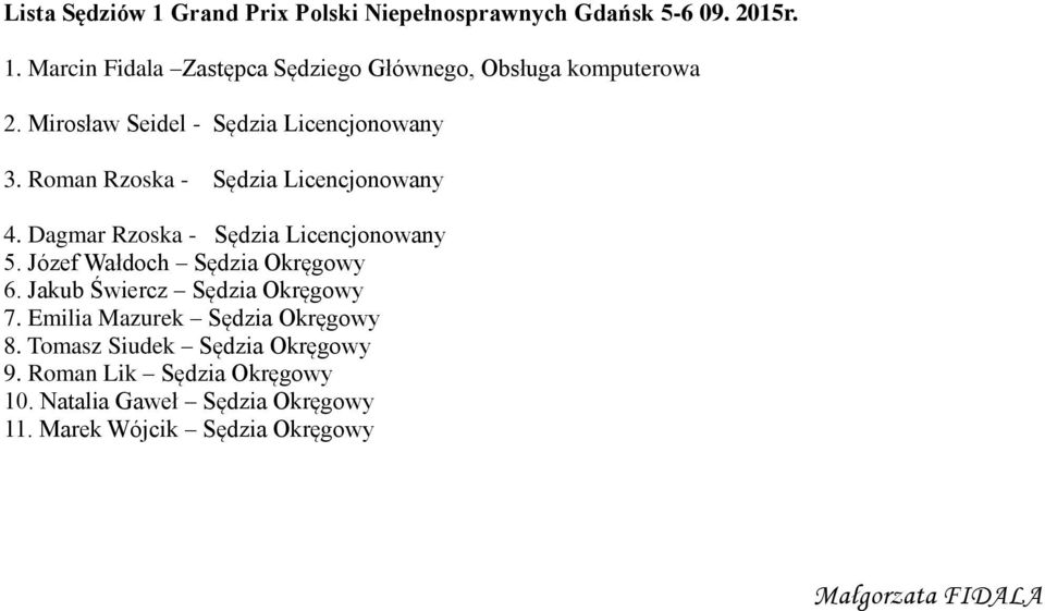 Józef Wałdoch Sędzia Okręgowy 6. Jakub Świercz Sędzia Okręgowy 7. Emilia Mazurek Sędzia Okręgowy 8.