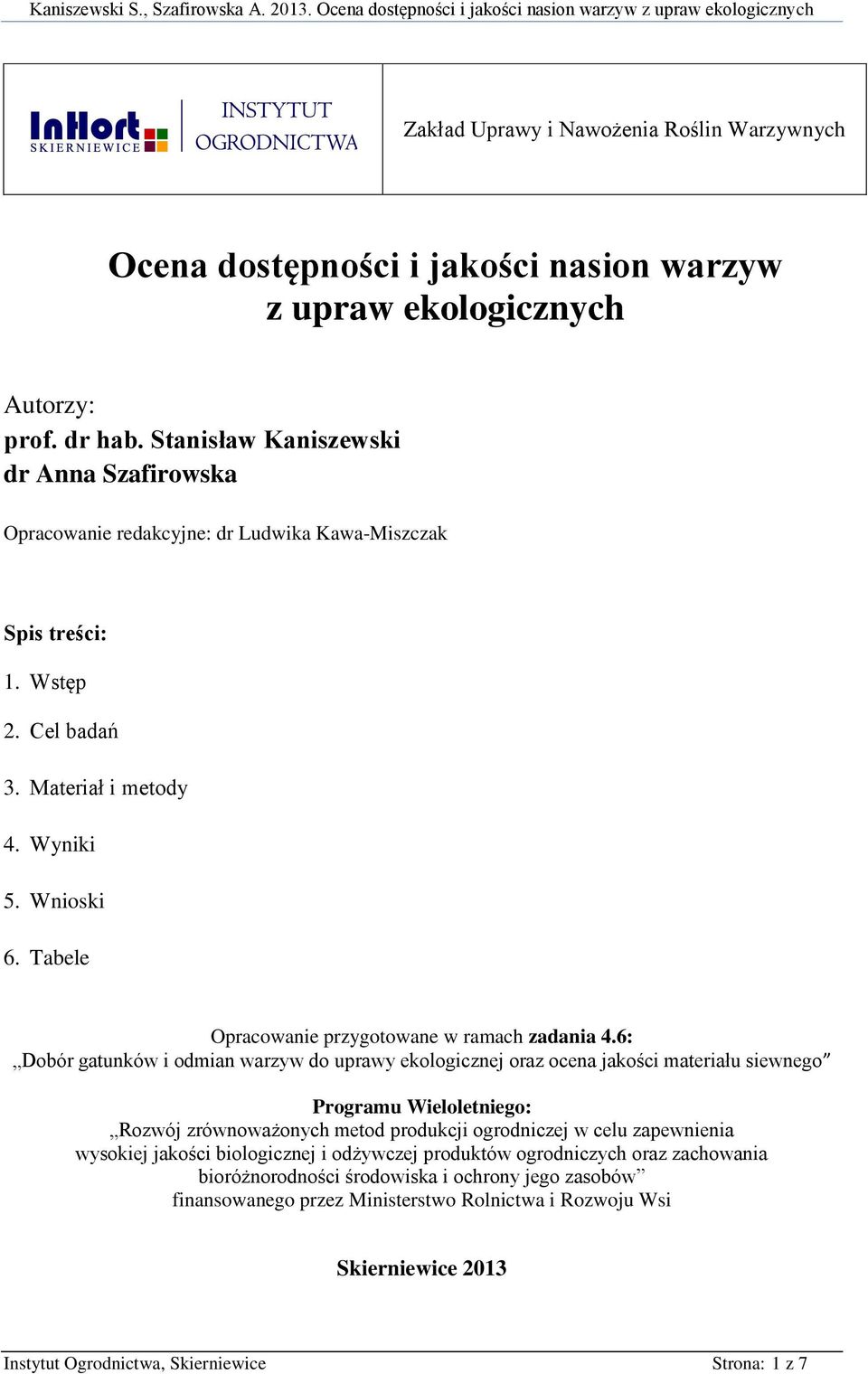 Tabele Opracowanie przygotowane w ramach zadania 4.