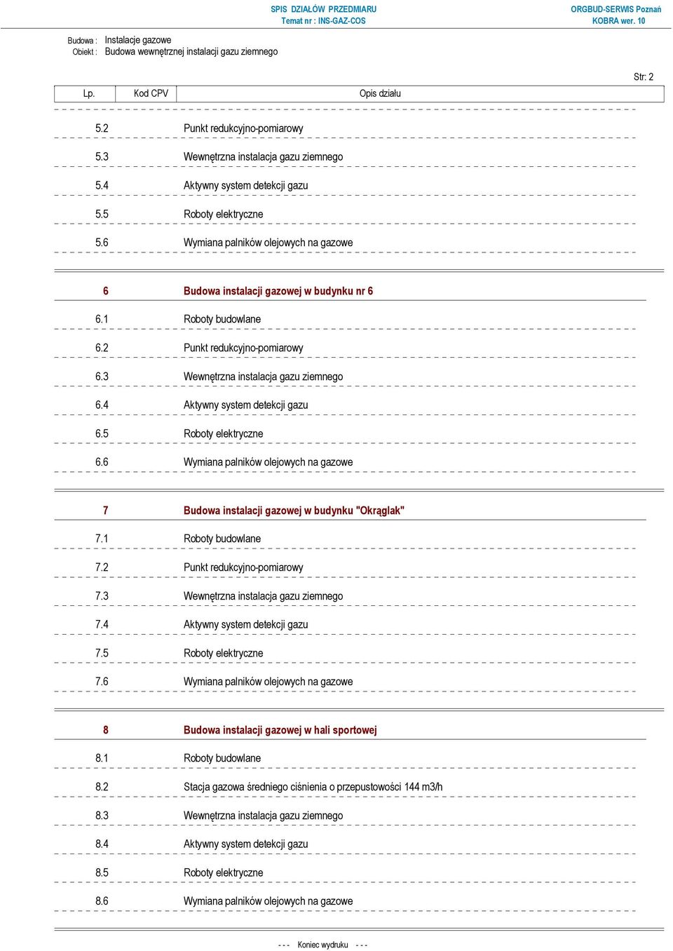 1 Roboty budowlane 6.2 Punkt redukcyjno-pomiarowy 6.3 Wewnętrzna instalacja gazu ziemnego 6.4 Aktywny system detekcji gazu 6.5 Roboty elektryczne 6.