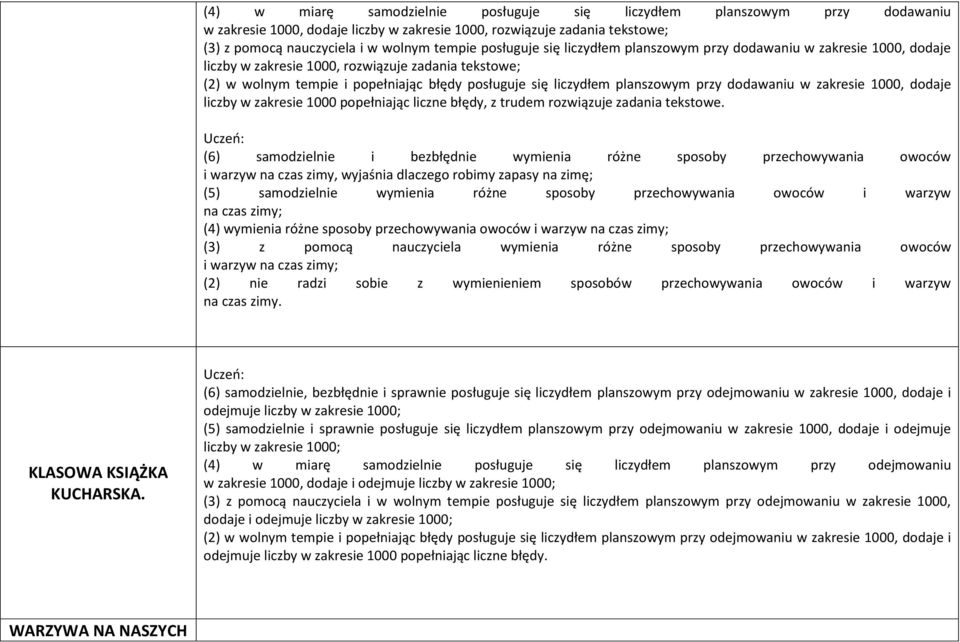 planszowym przy dodawaniu w zakresie 1000, dodaje liczby w zakresie 1000 popełniając liczne błędy, z trudem rozwiązuje zadania tekstowe.