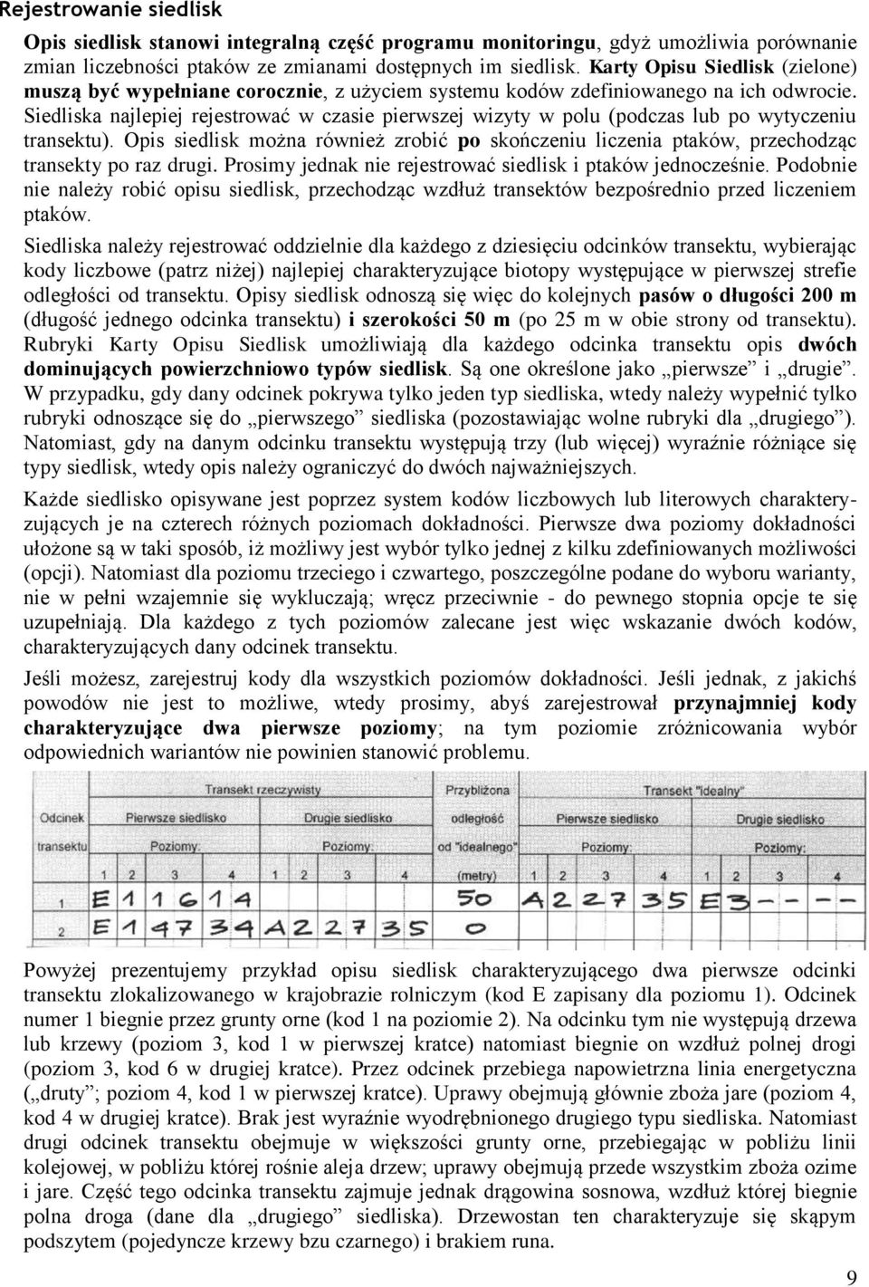 Siedliska najlepiej rejestrować w czasie pierwszej wizyty w polu (podczas lub po wytyczeniu transektu).