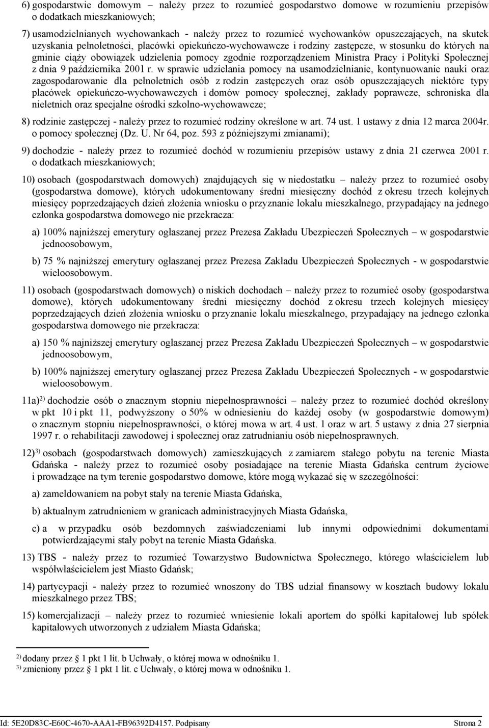 Ministra Pracy i Polityki Społecznej z dnia 9 października 2001 r.