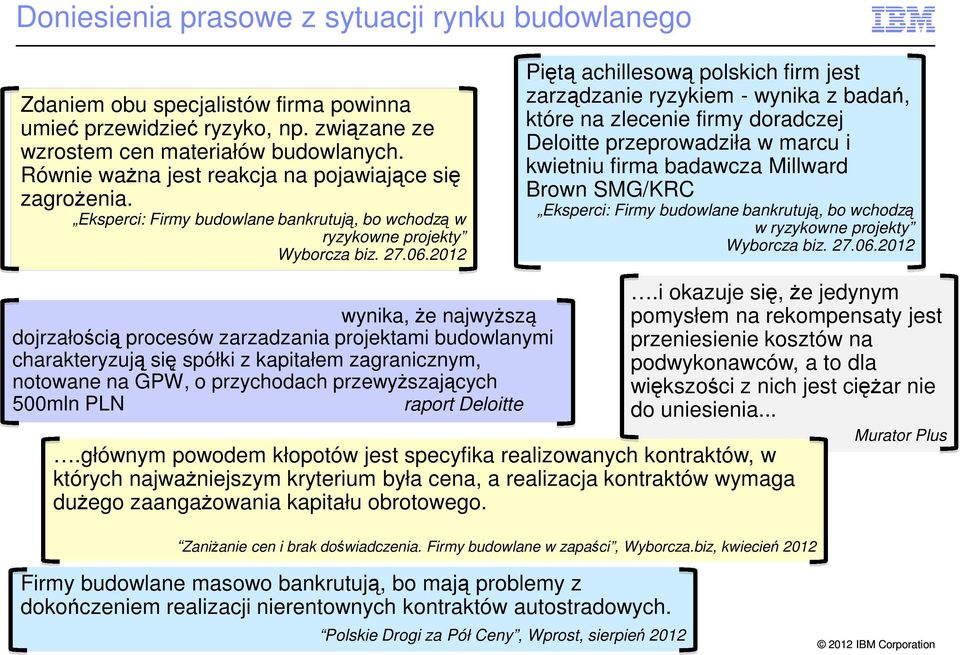 2012 Piętą achillesową polskich firm jest zarządzanie ryzykiem - wynika z badań, które na zlecenie firmy doradczej Deloitte przeprowadziła w marcu i kwietniu firma badawcza Millward Brown SMG/KRC