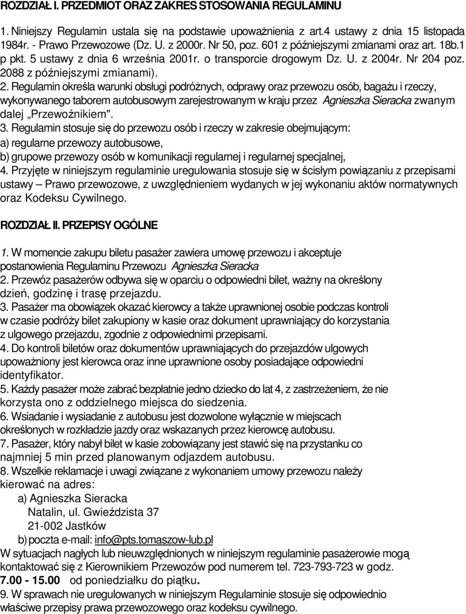 01r. o transporcie drogowym Dz. U. z 20