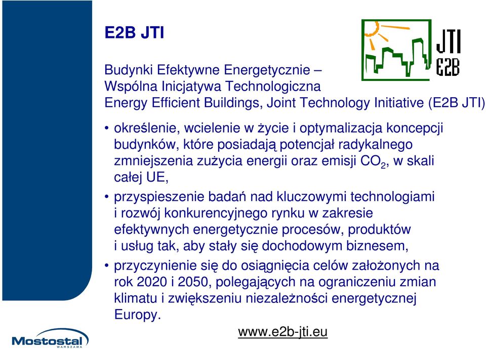 nad kluczowymi technologiami i rozwój konkurencyjnego rynku w zakresie efektywnych energetycznie procesów, produktów i usług tak, aby stały się dochodowym biznesem,