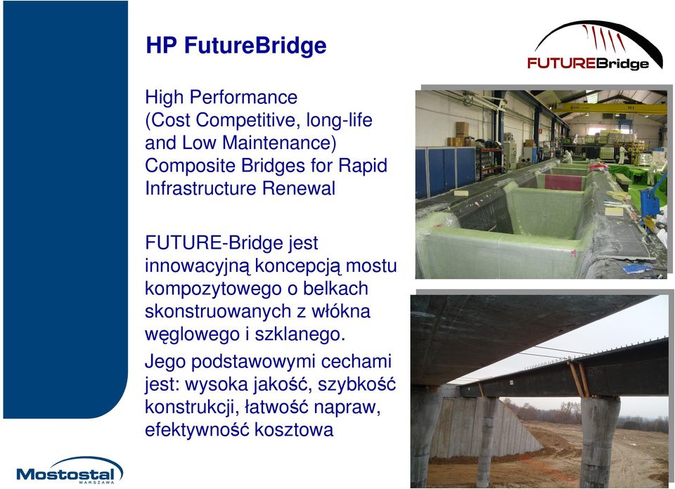 koncepcją mostu kompozytowego o belkach skonstruowanych z włókna węglowego i szklanego.
