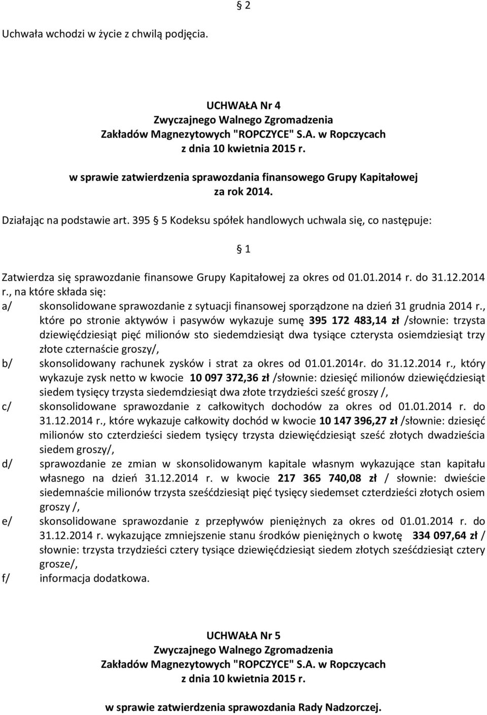 do 31.12.2014 r., na które składa się: a/ skonsolidowane sprawozdanie z sytuacji finansowej sporządzone na dzień 31 grudnia 2014 r.