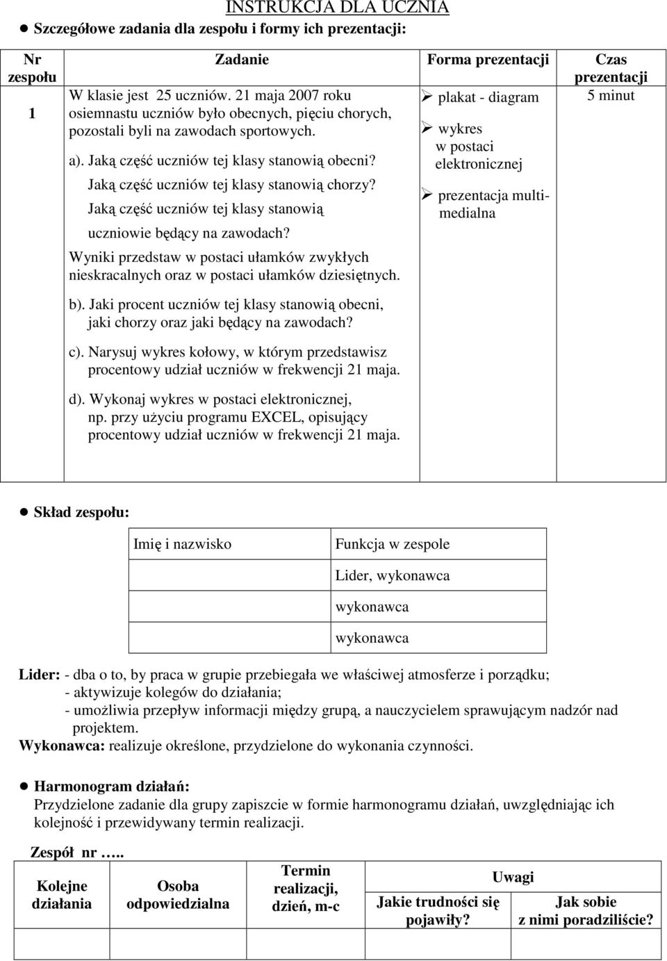 Jaką część uczniów tej klasy stanowią chorzy? Jaką część uczniów tej klasy stanowią uczniowie będący na zawodach? b).