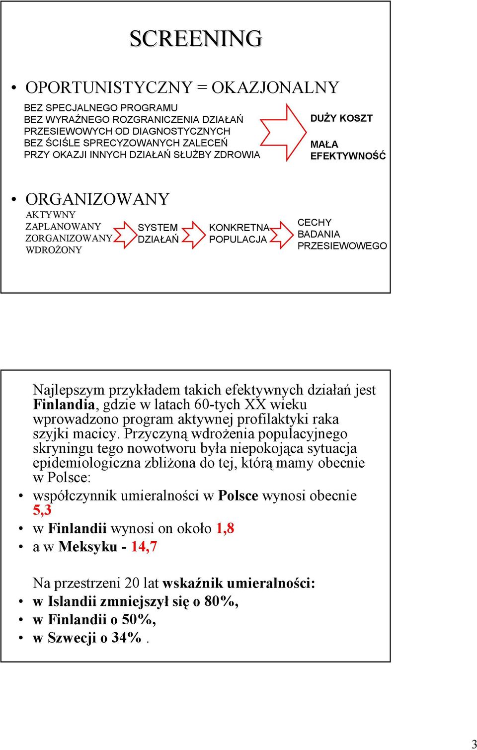 efektywnych działań jest Finlandia, gdzie w latach 60-tych XX wieku wprowadzono program aktywnej profilaktyki raka szyjki macicy.