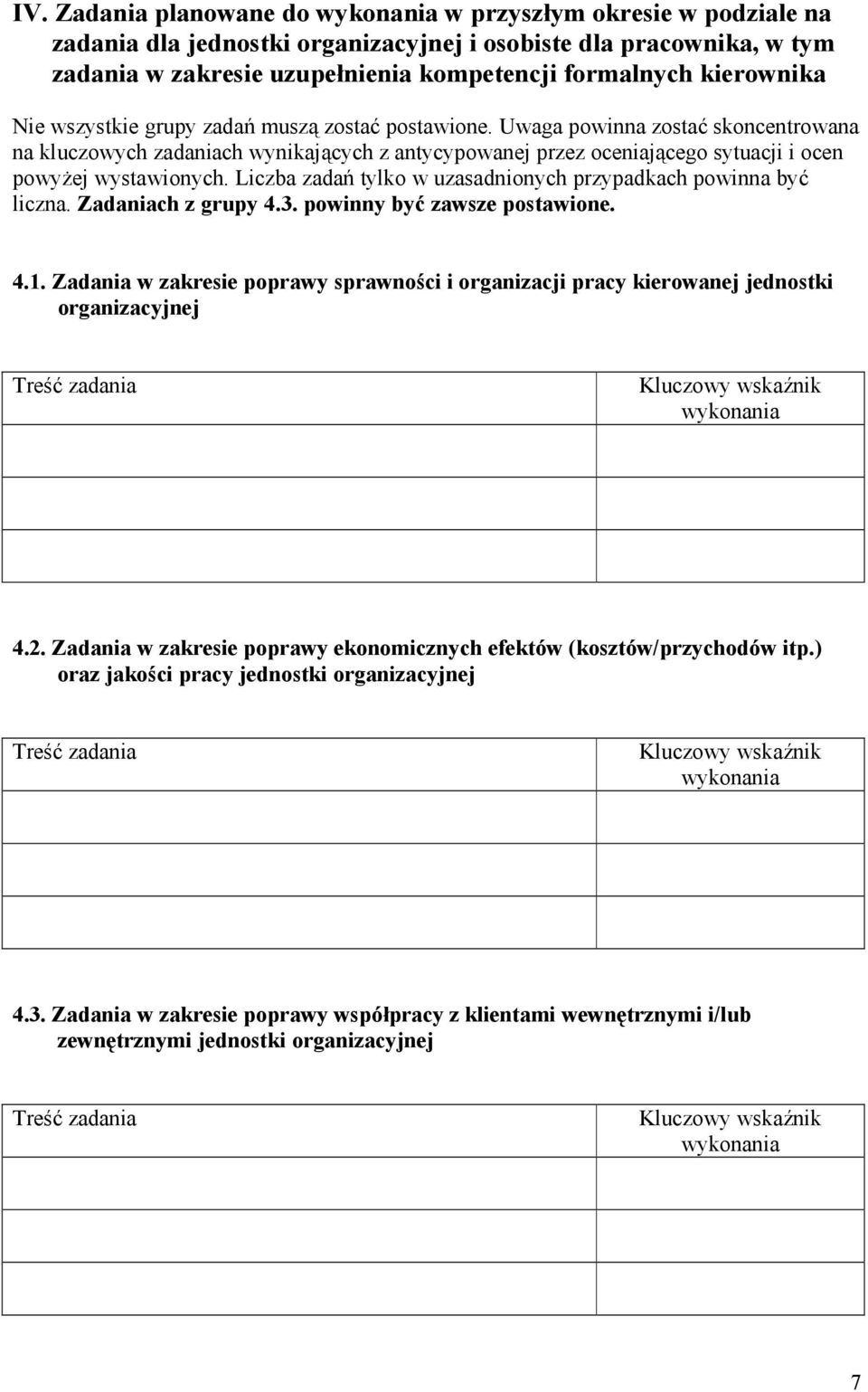 Liczba zadań tylko w uzasadnionych przypadkach powinna być liczna. Zadaniach z grupy 4.3. powinny być zawsze postawione. 4.1.