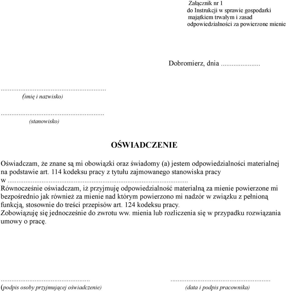 114 kodeksu pracy z tytułu zajmowanego stanowiska pracy w.