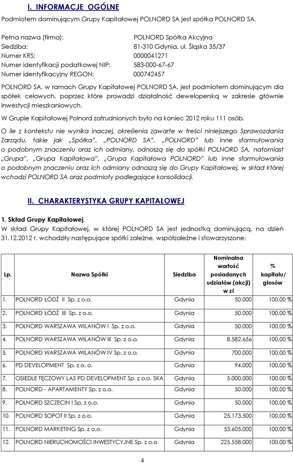 dominującym dla spółek celowych, poprzez które prowadzi działalność deweloperską w zakresie głównie inwestycji mieszkaniowych.