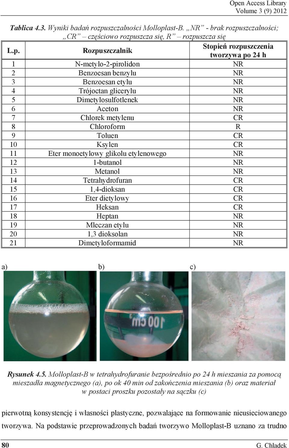 9 Toluen CR 10 Ksylen CR 11 Eter monoetylowy glikolu etylenowego NR 12 1-butanol NR 13 Metanol NR 14 Tetrahydrofuran CR 15 1,4-dioksan CR 16 Eter dietylowy CR 17 Heksan CR 18 Heptan NR 19 Mleczan