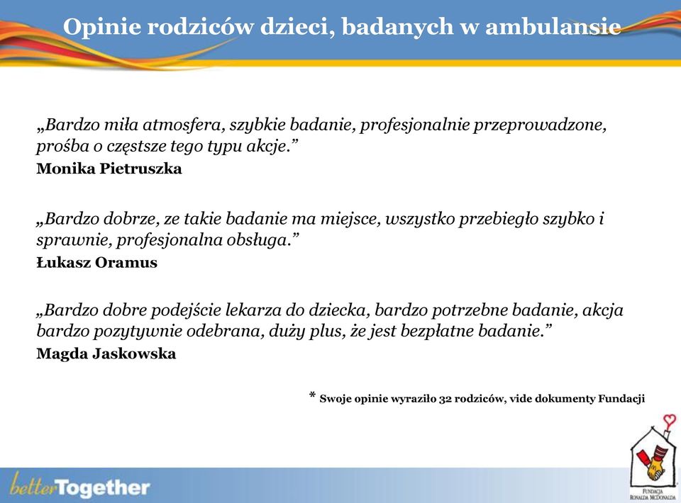 Monika Pietruszka Bardzo dobrze, ze takie badanie ma miejsce, wszystko przebiegło szybko i sprawnie, profesjonalna obsługa.