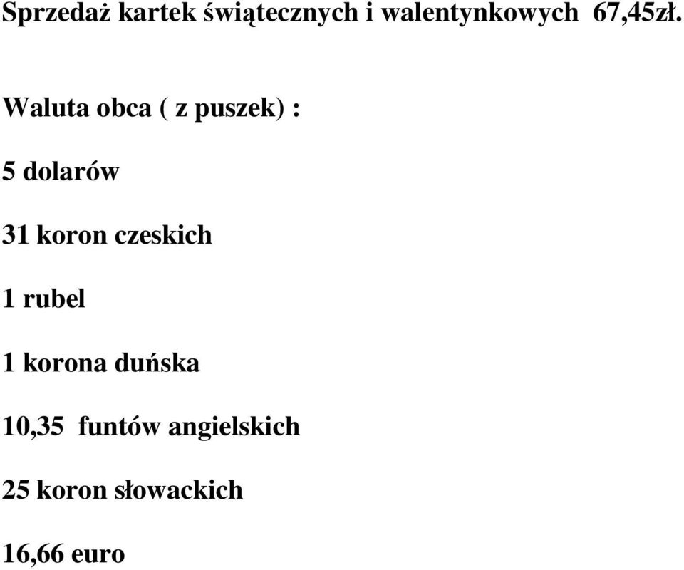 Waluta obca ( z puszek) : 5 dolarów 31 koron