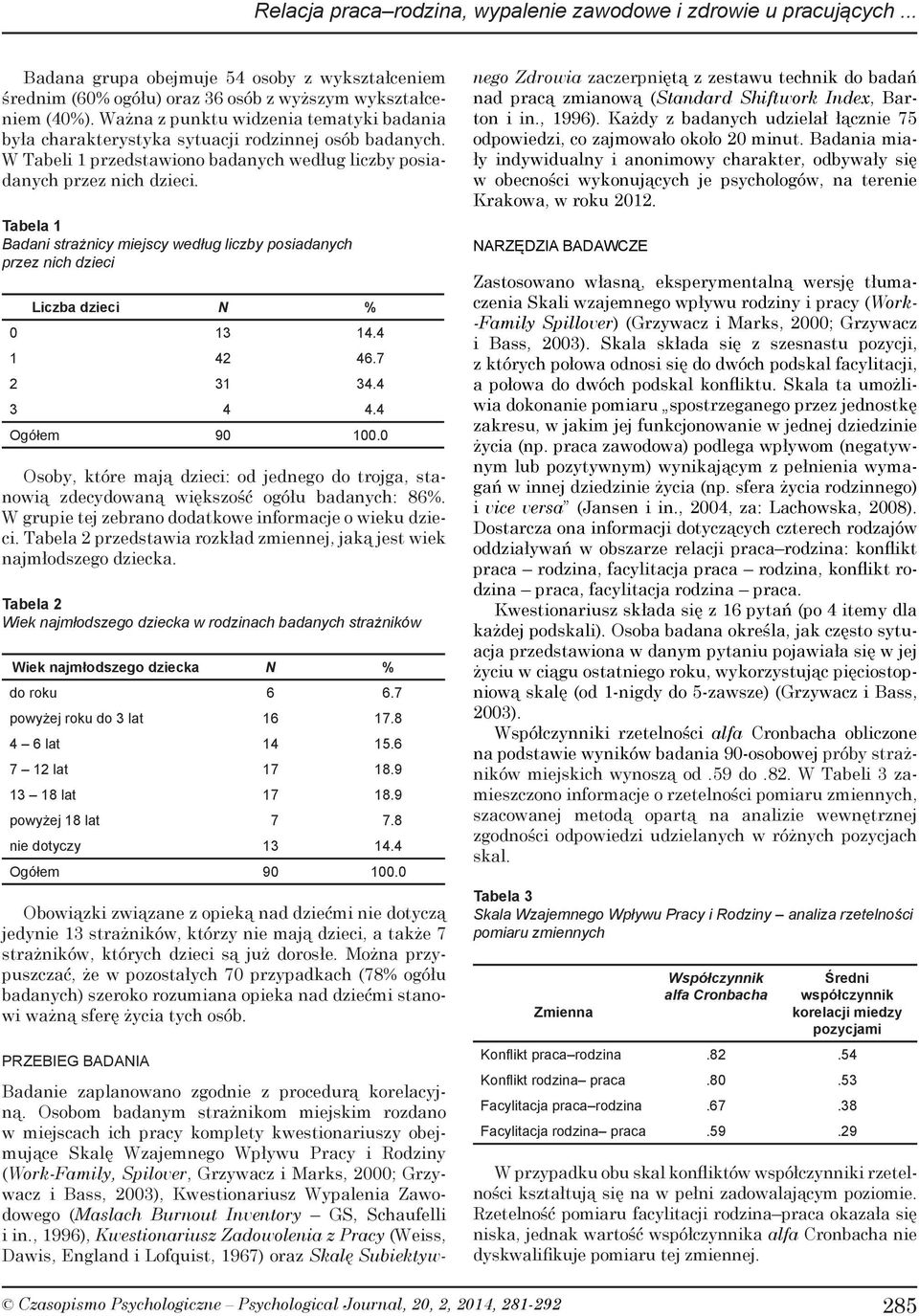 Tabela 1 Badani strażnicy miejscy według liczby posiadanych przez nich dzieci Liczba dzieci N % 0 13 14.4 1 42 46.7 2 31 34.4 3 4 4.4 Ogółem 90 100.
