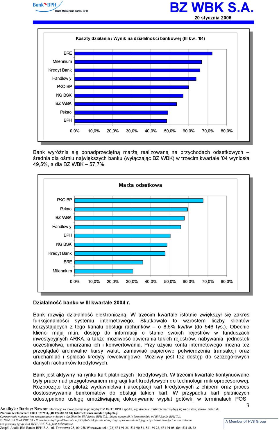 odsetkowych średnia dla ośmiu największych banku (wyłączając BZ WBK) w trzecim kwartale 04 wyniosła 49,5%, a dla BZ WBK 57,7%.