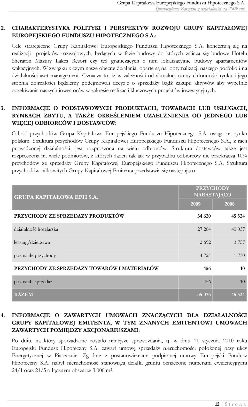 realizacji projektów rozwojowych, będących w fazie budowy do których zalicza się budowę Hotelu Sheraton Mazury Lakes Resort czy też graniczących z nim lokalizacyjnie budowy apartamentów wakacyjnych.